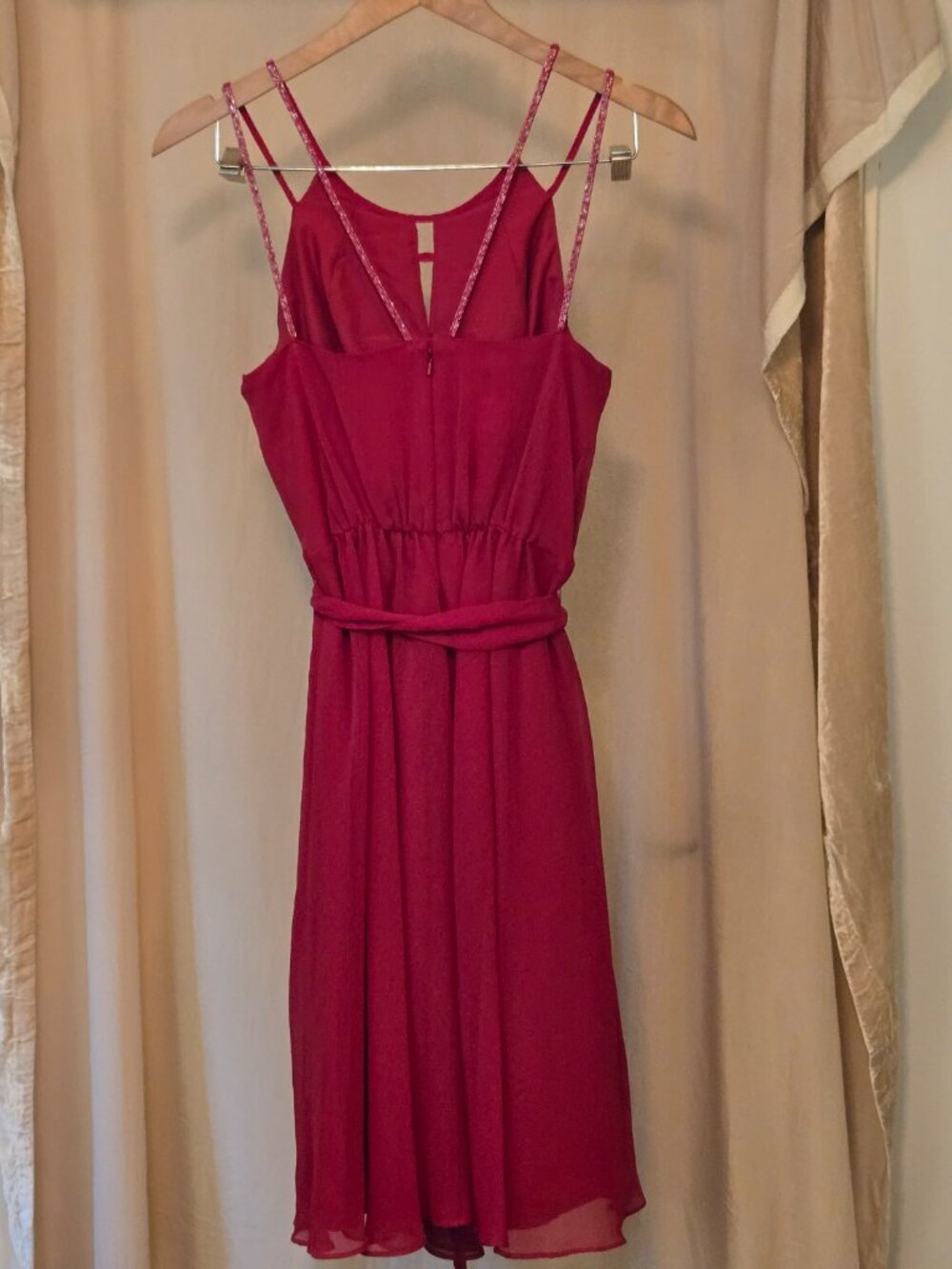 David's Bridal F15421 Apple NWT Dress sz 8 A-line SLVLS CRINK CHIFFON w/ TIE - Picture 3 of 16